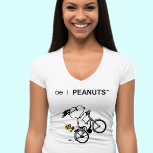 Playera de Snoopy Bici Cloe Blanco,Negro – Tallas CH M G XG