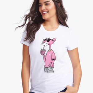 Playera de Pantera Rosa Blanco,Negro – Tallas CH M G XG