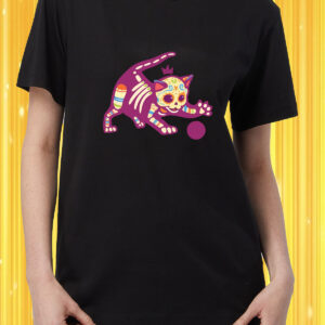 Playera Dama Cuello Redondo Dia de muertos Gato