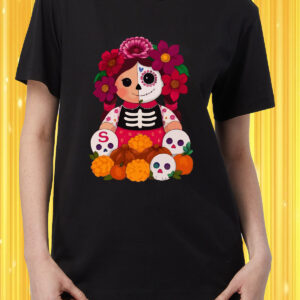 Playera Dama Cuello Redondo Dia de muertos Muñeca