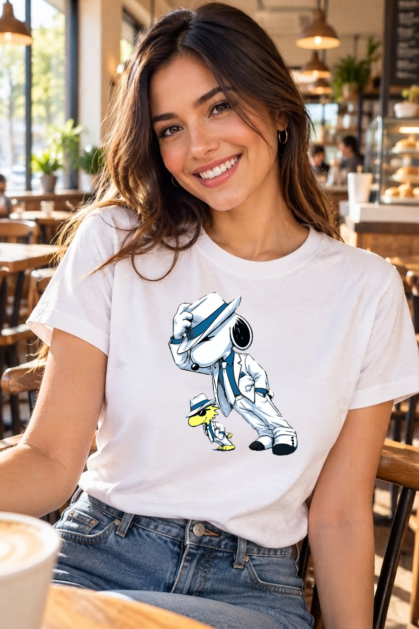 Mujer Playera C Redondo Snoopy Michael Blanco y Negro - Imagen 2