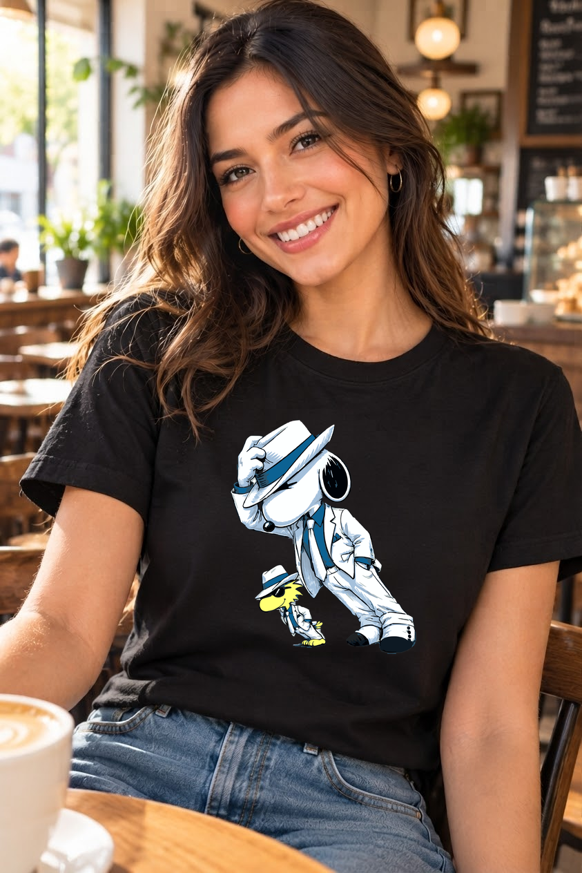 Mujer Playera C Redondo Snoopy Michael Blanco y Negro