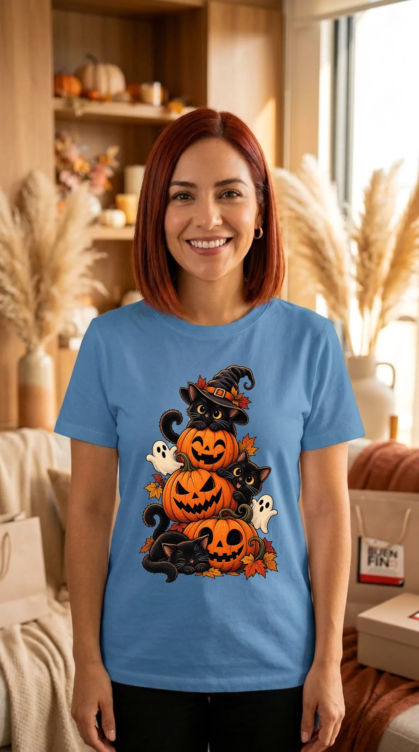 Playera Mujer Cuello Redondo Halloween Felino - Imagen 2