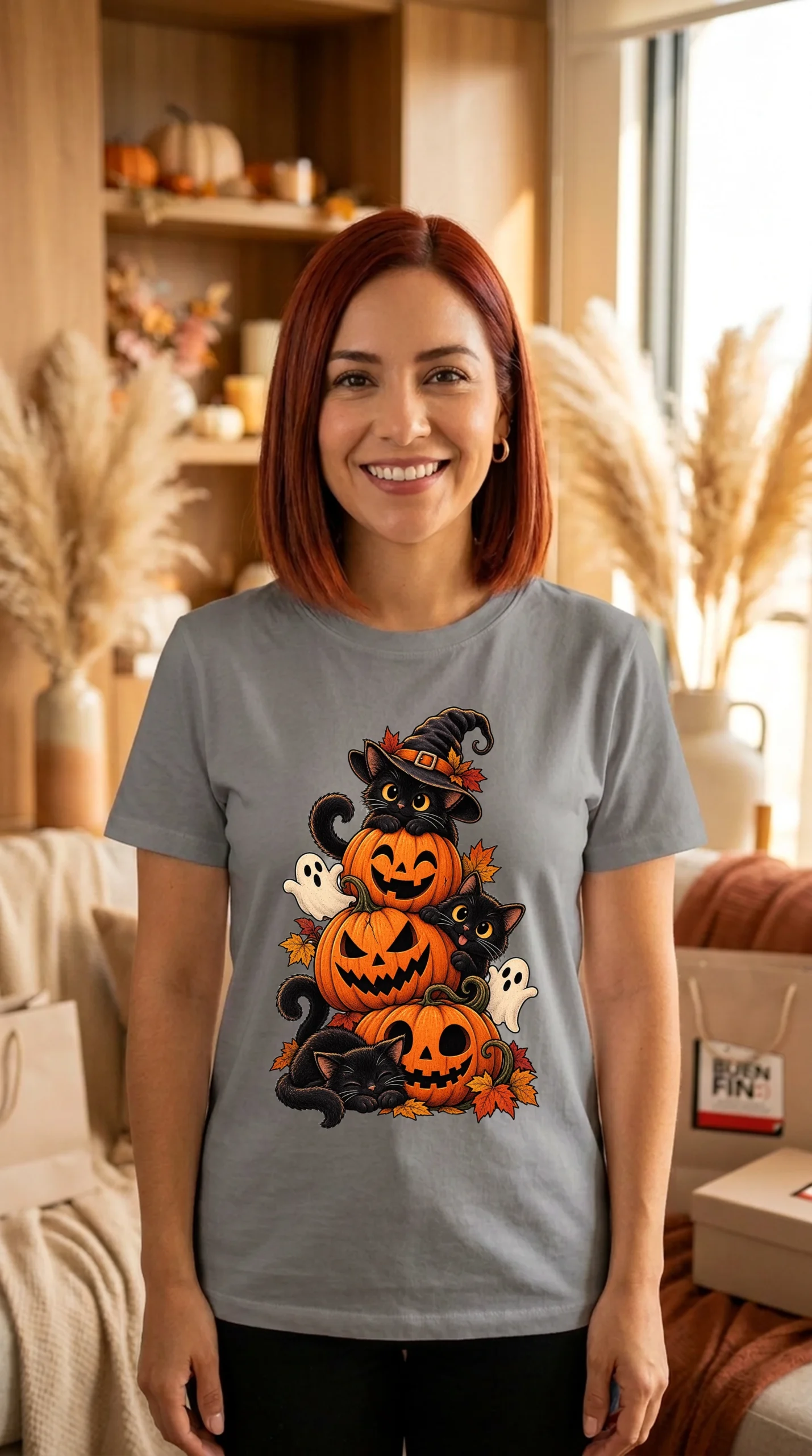 Playera Mujer Cuello Redondo Halloween Felino - Imagen 5