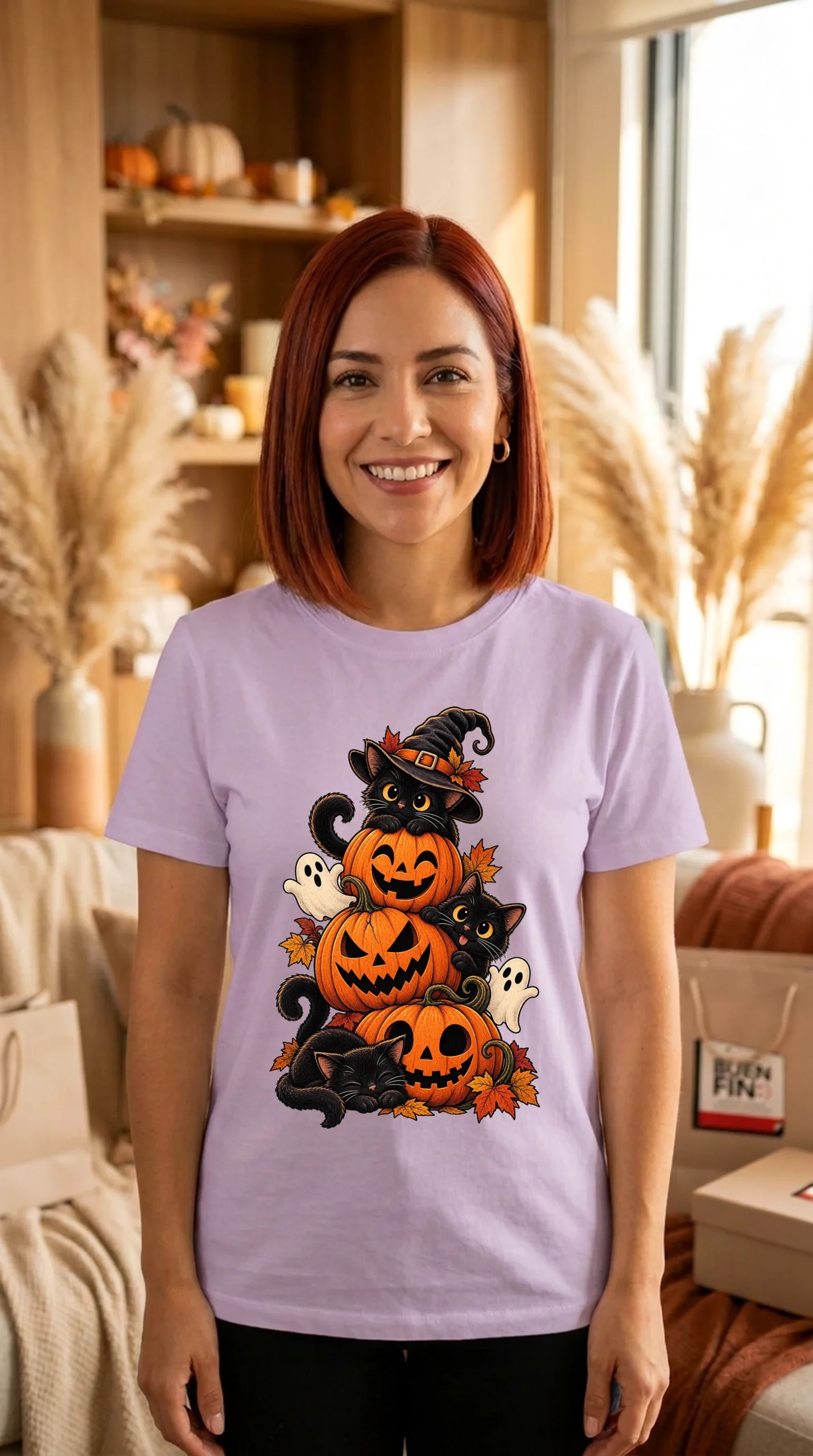 Playera Mujer Cuello Redondo Halloween Felino - Imagen 4