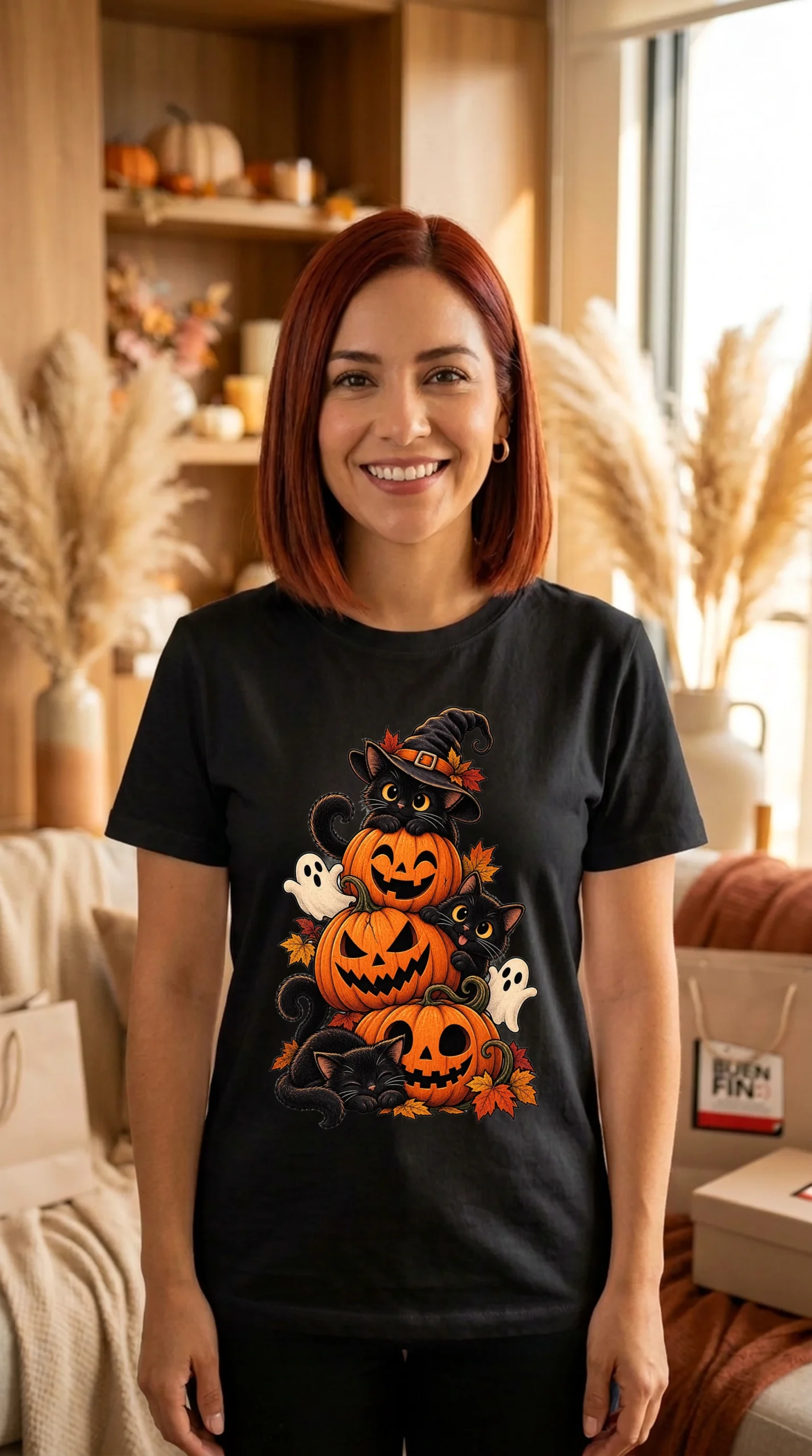 Playera Mujer Cuello Redondo Halloween Felino - Imagen 3