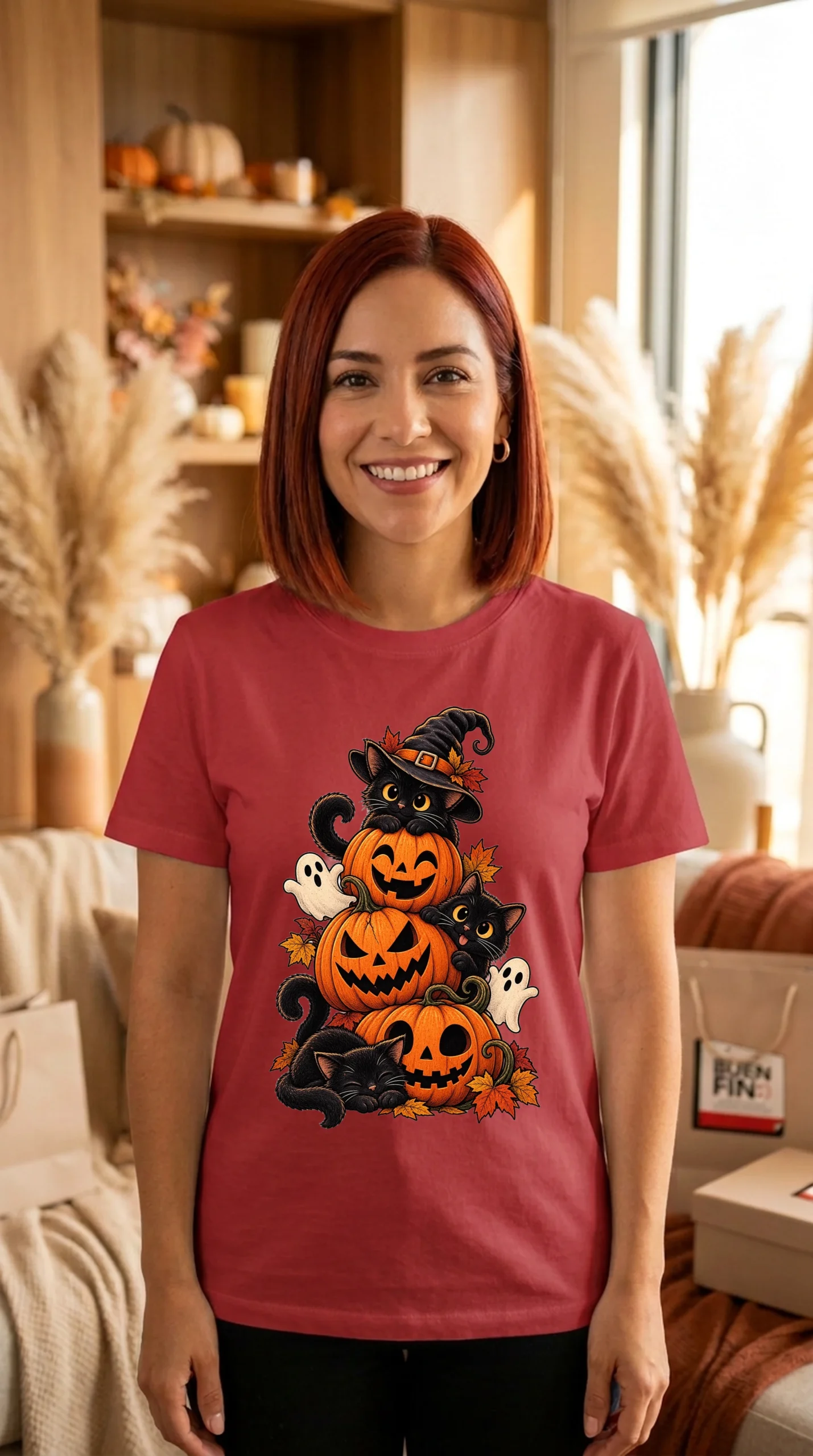 Playera Mujer Cuello Redondo Halloween Felino - Imagen 6