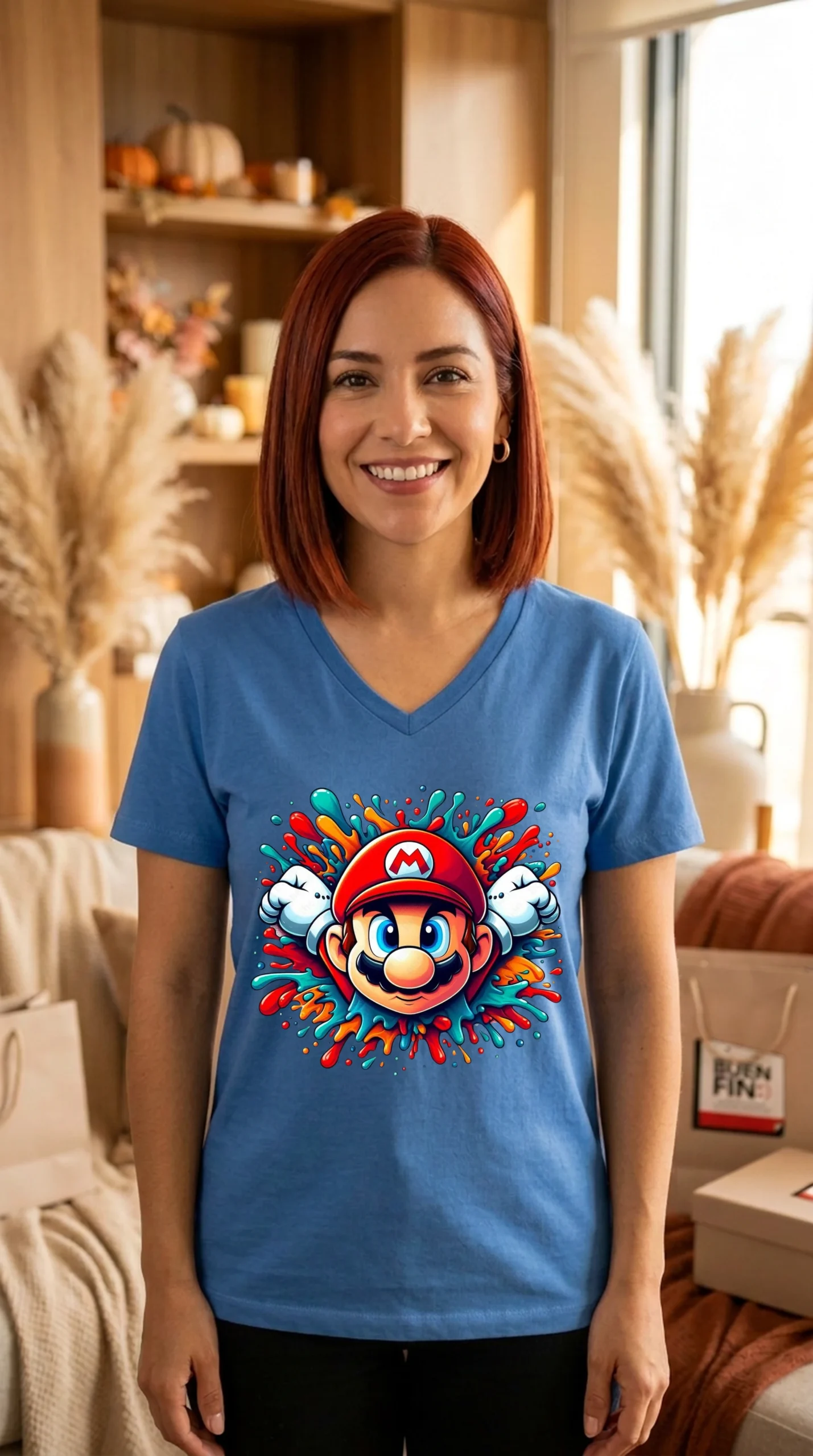 Playera Mujer Cuello V Mario Colors - Imagen 7