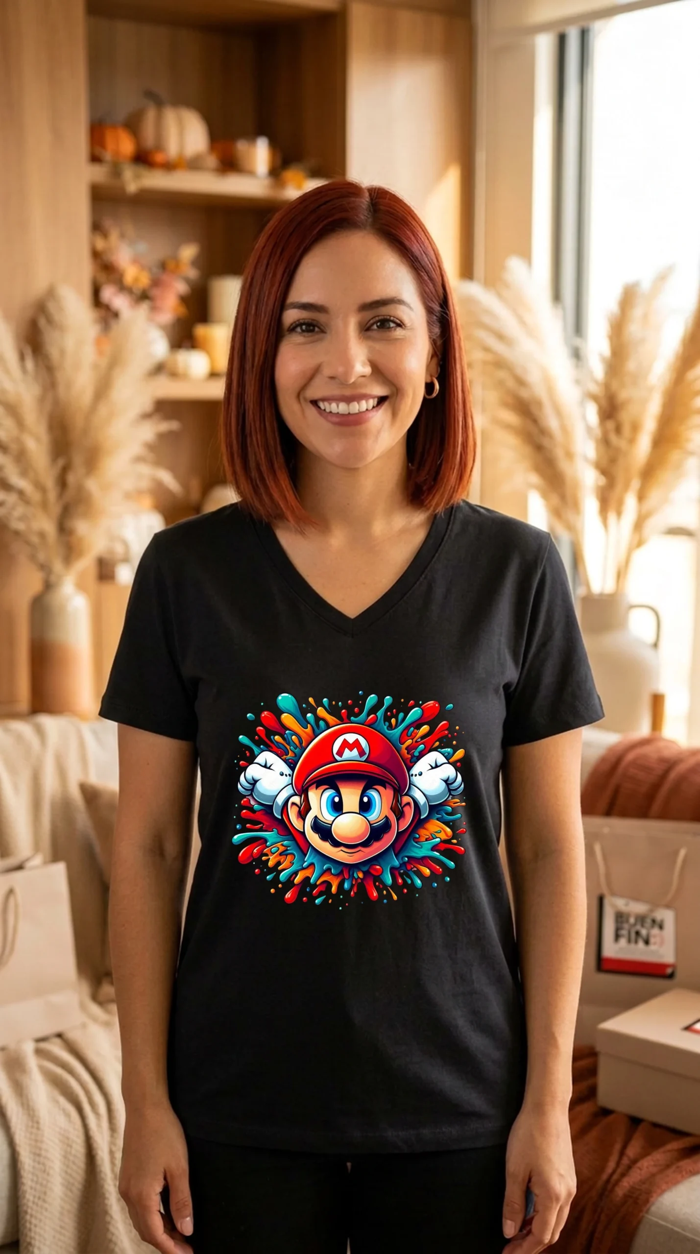Playera Mujer Cuello V Mario Colors