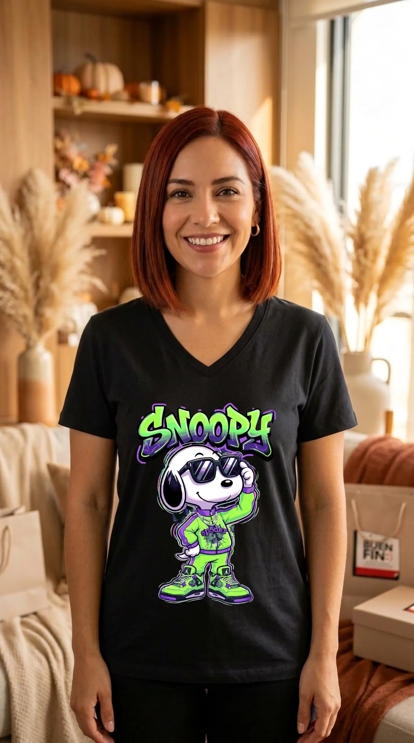 Playera Mujer Cuello V Snoopy Spider